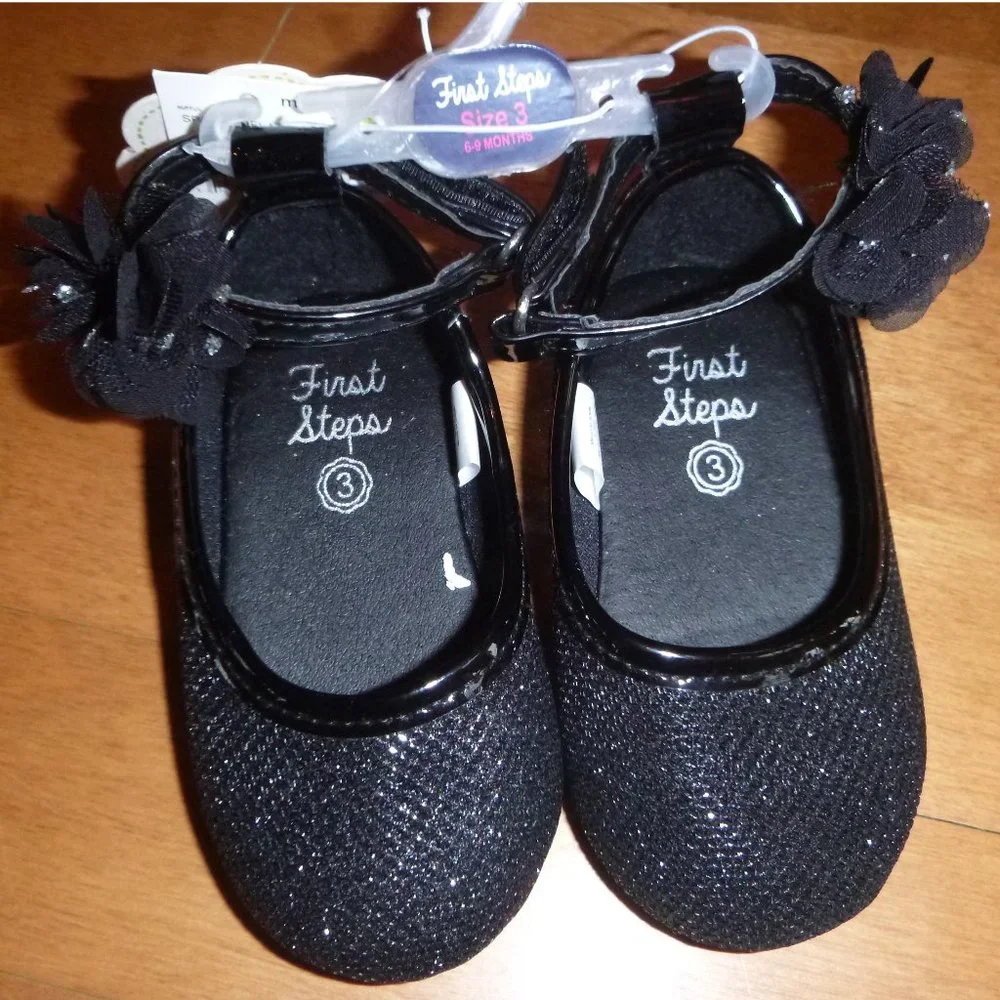 Baby Girls First Steps Sparkle Flower Mary Jane Dress Shoes Size 3  (6/9 months)